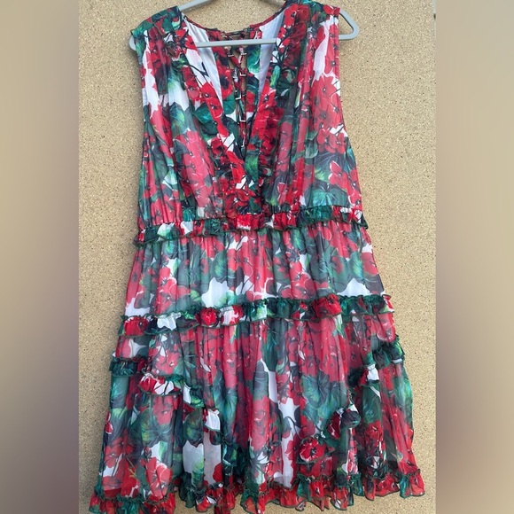 Colorful Floral Dress with Ruffle Accents Buckle Tie Up Back Size 3XL - Picture 1 of 8